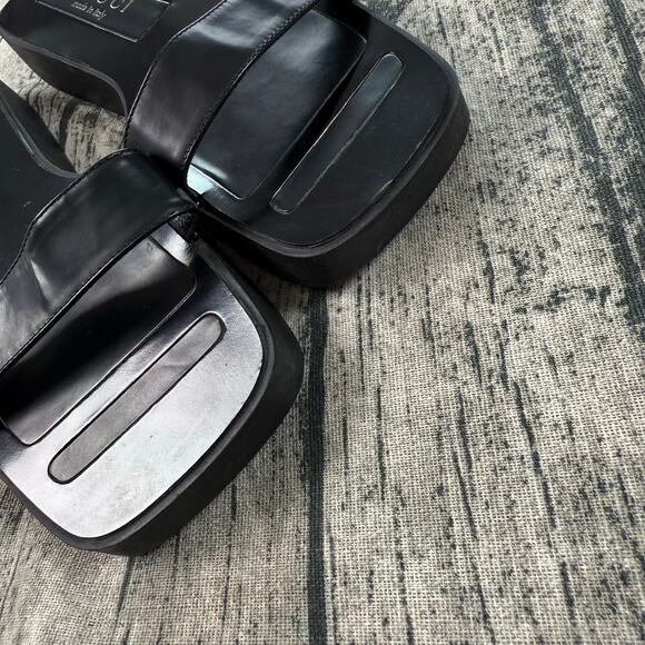 Authentic Gucci Black Leather Platform Slide Sandals Women’s Square Toe Italy - Picture 9 of 13